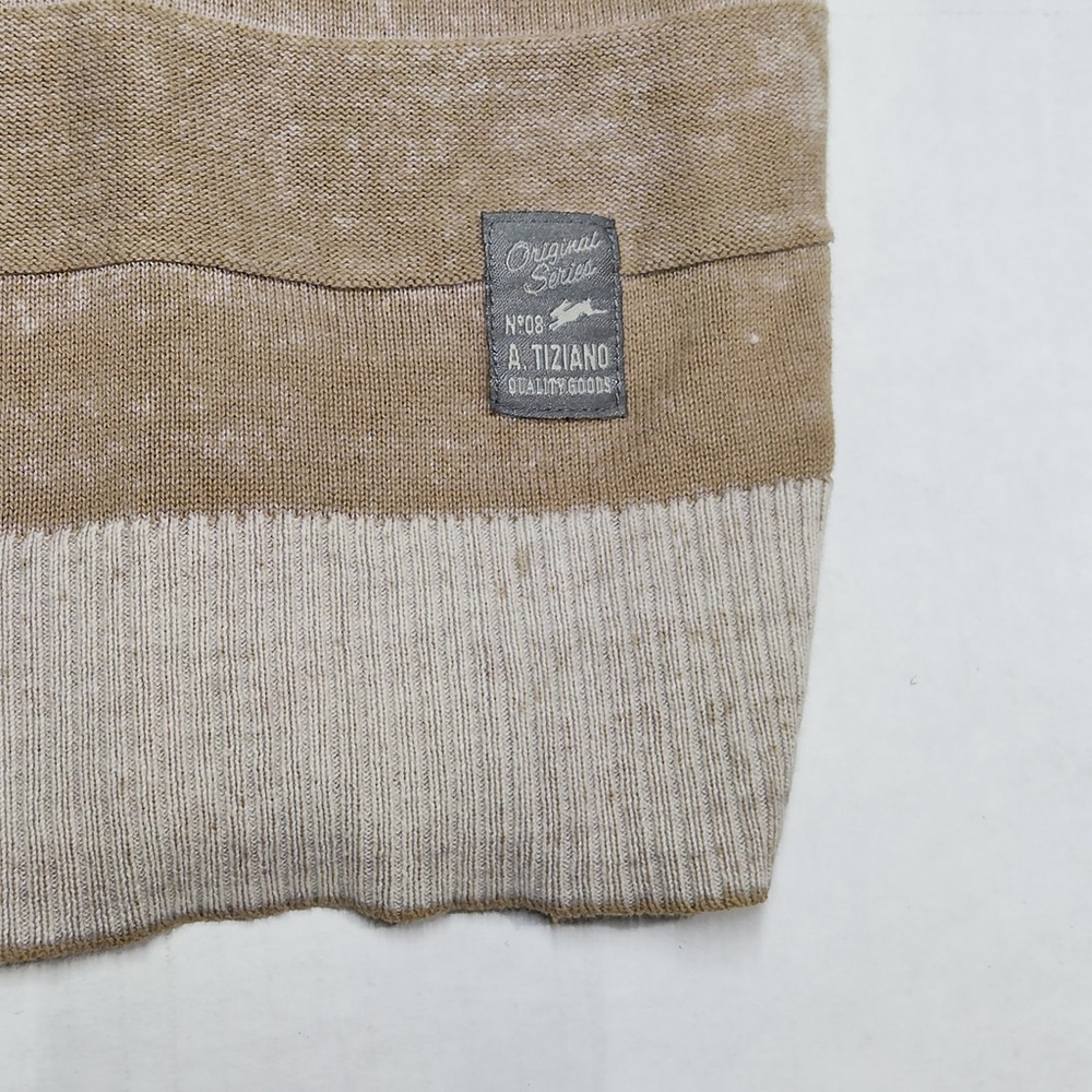 Mens A. Tiziano Wheat Tan Distressed Front Buttoned Sweater Size Large Gorp - Picture 11 of 14